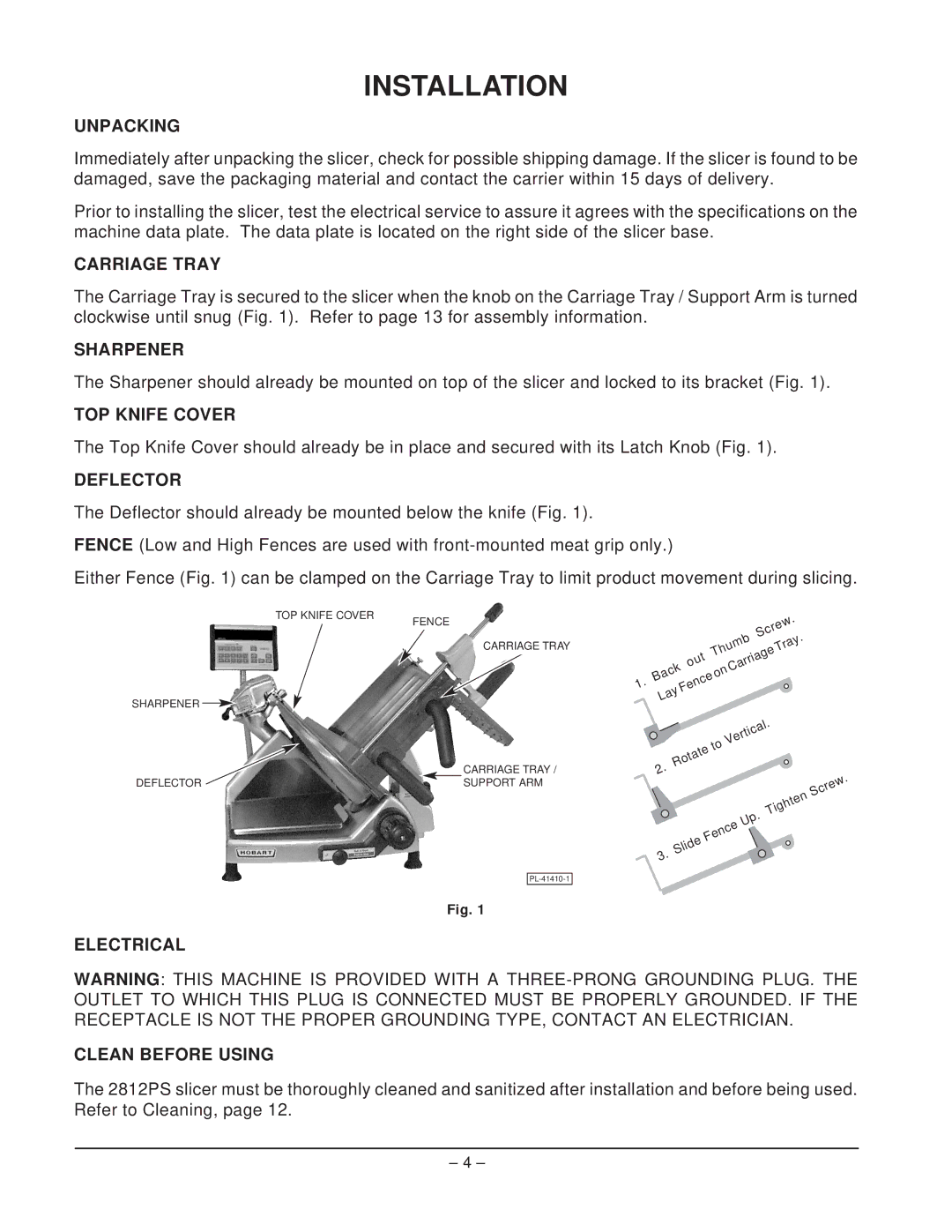 Hobart 2812PS manual Installation 