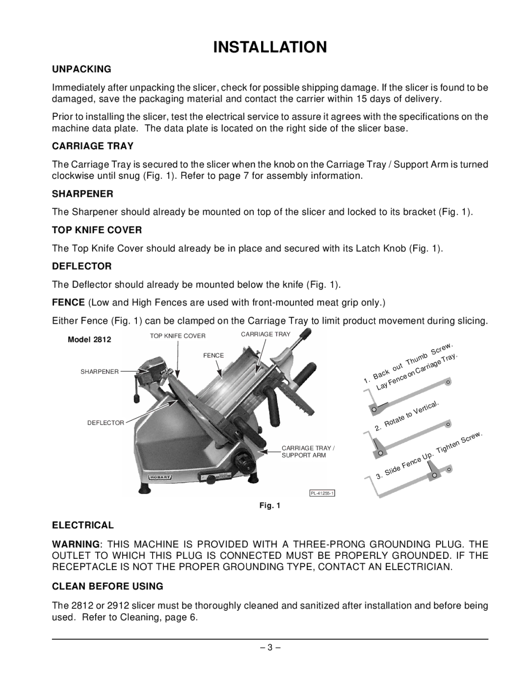 Hobart 2912 manual Installation 