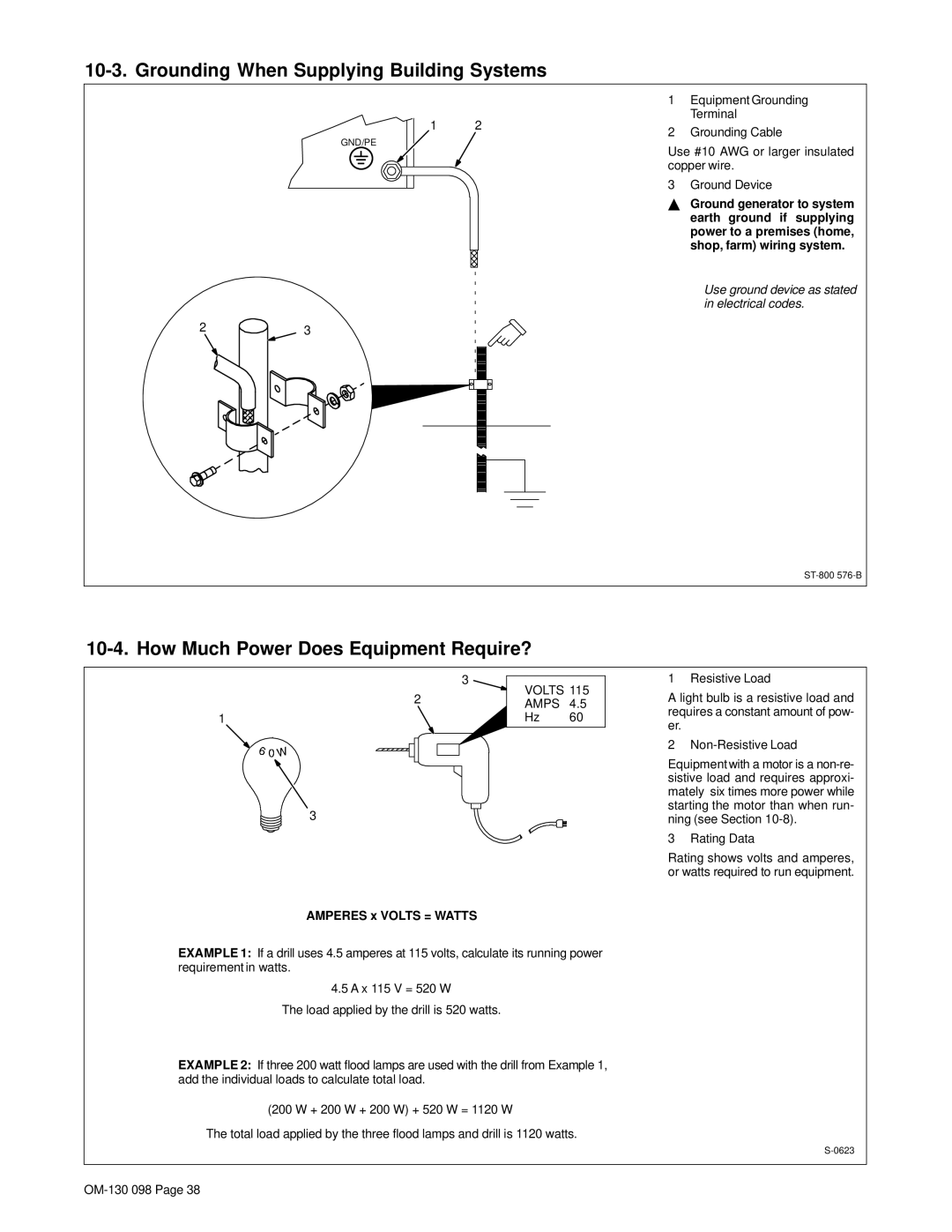 Hobart 3225DX Grounding When Supplying Building Systems, How Much Power Does Equipment Require?, Earth ground if supplying 