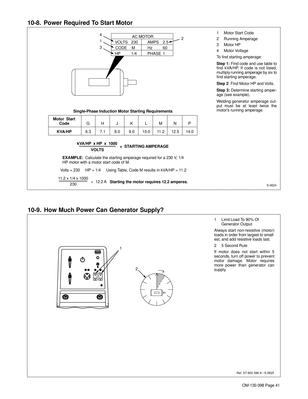 Hobart 3225DX manual Power Required To Start Motor, How Much Power Can Generator Supply?, KVA/HP x HP x 