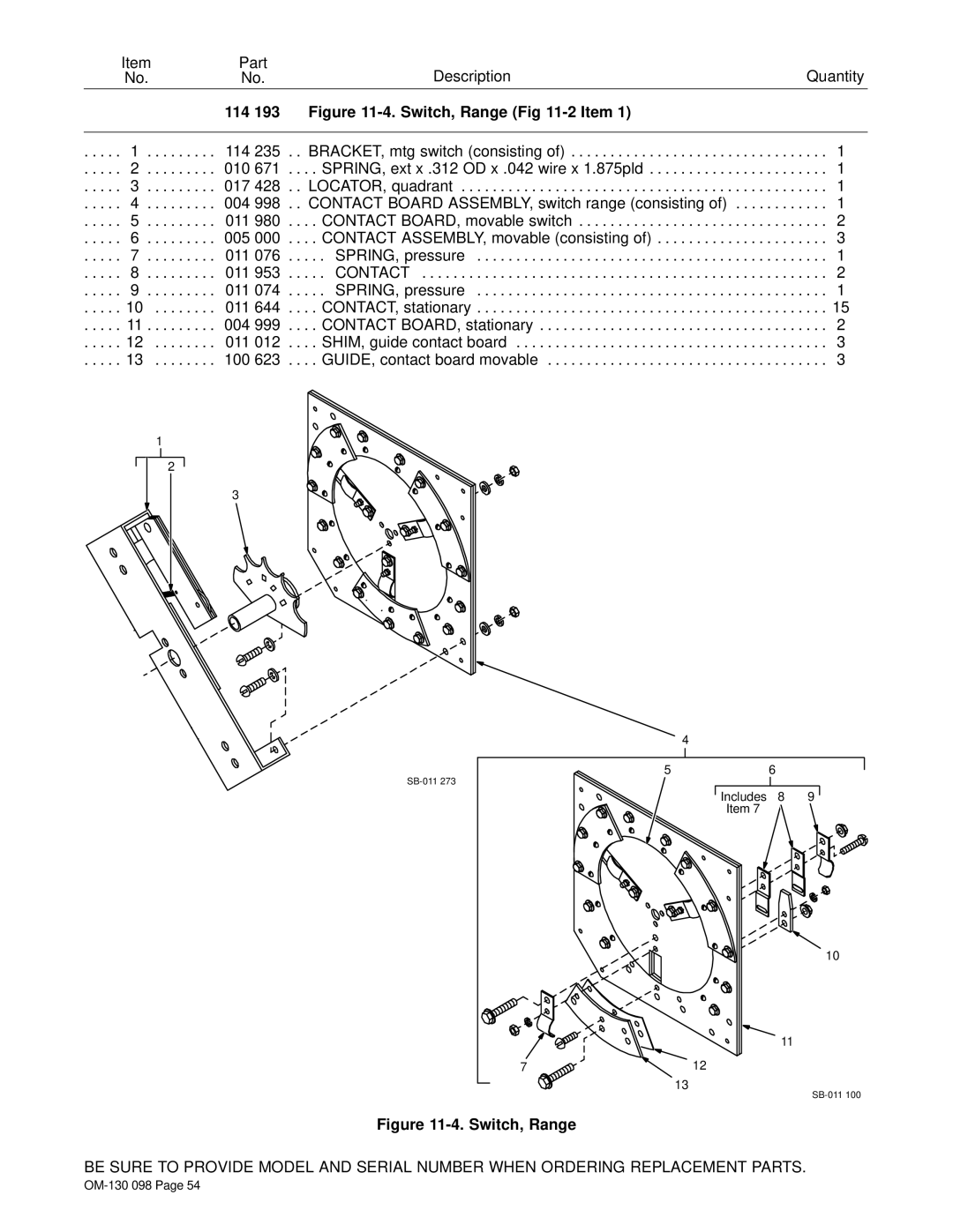 Hobart 3225DX manual 114, Includes 