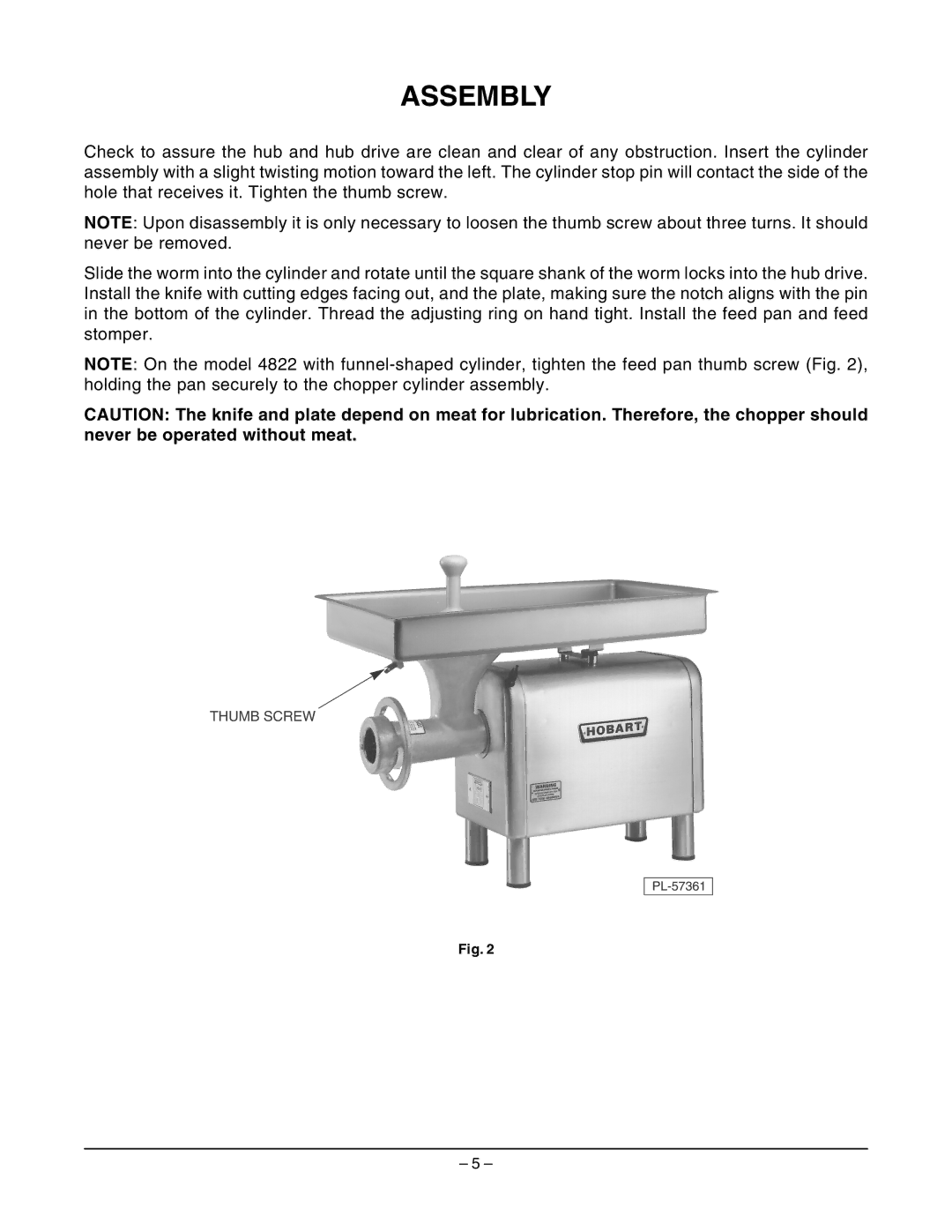 Hobart 4822 ML-136103, 4822 ML-136102 manual Assembly 