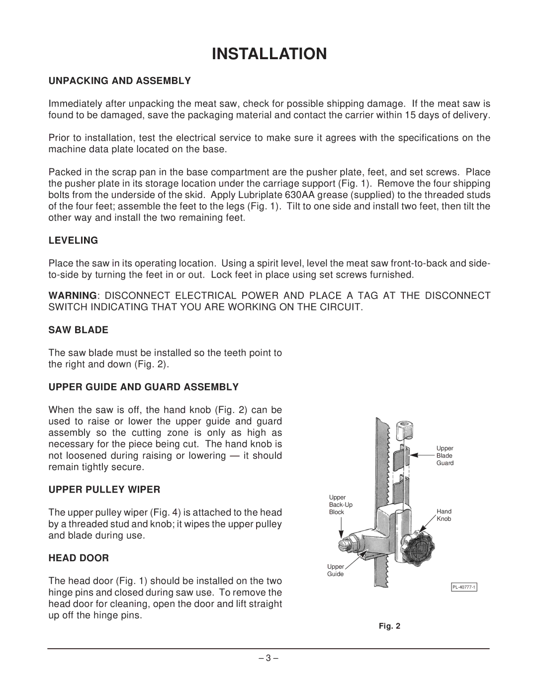 Hobart 5212F manual Installation 