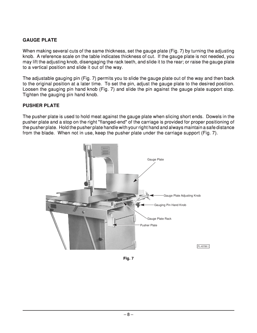 Hobart 5212F manual Gauge Plate Gauge Plate Adjusting Knob Gauging Pin Hand Knob, Gauge Plate Rack Pusher Plate 