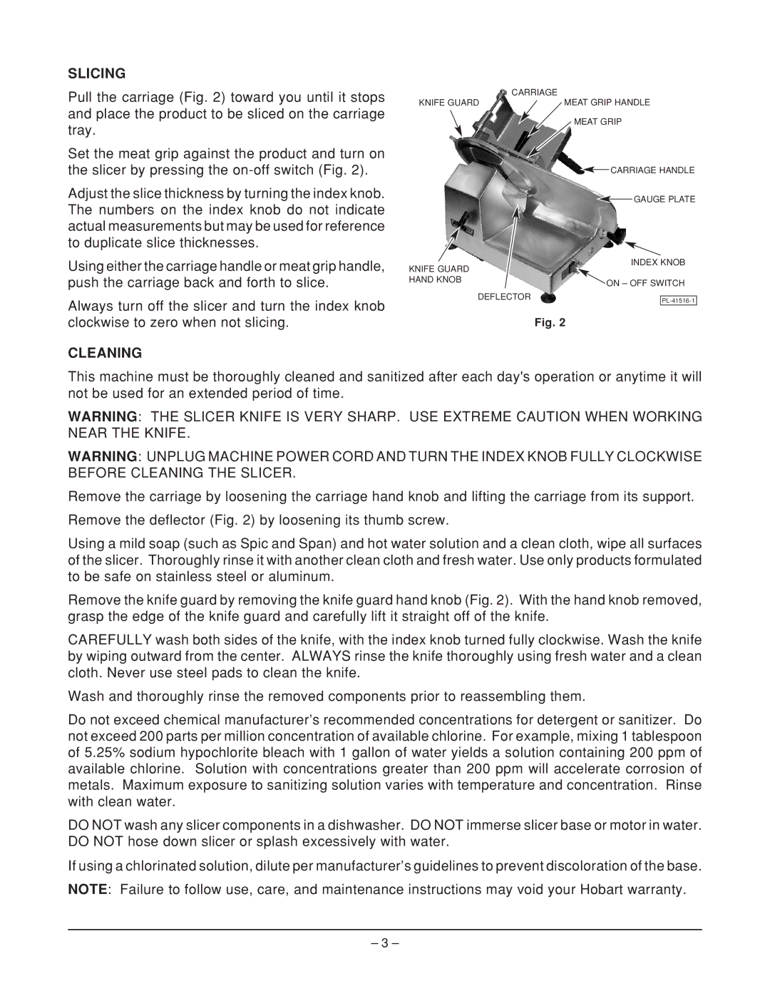 Hobart 610 manual Slicing, Cleaning 