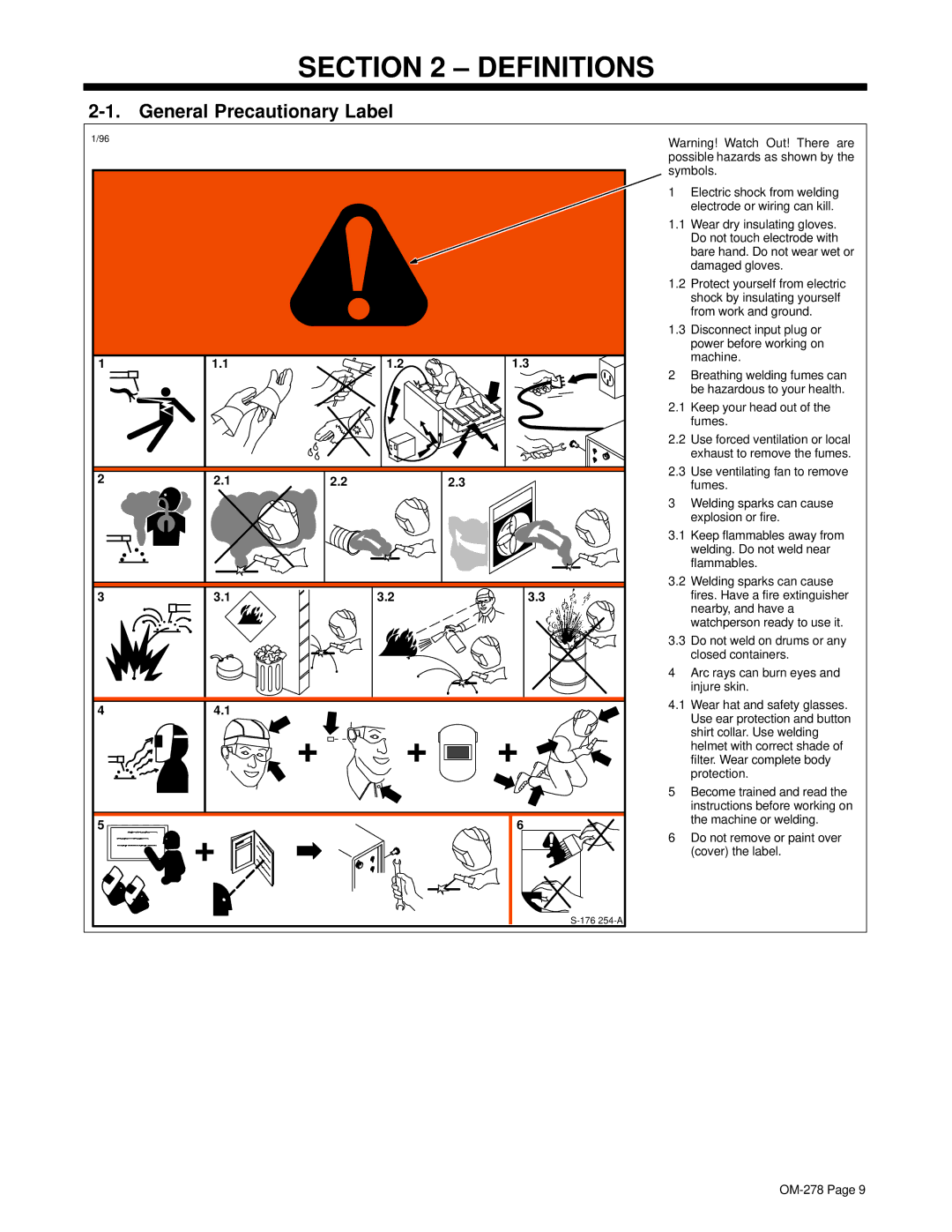 Hobart 652 manual Definitions, General Precautionary Label 