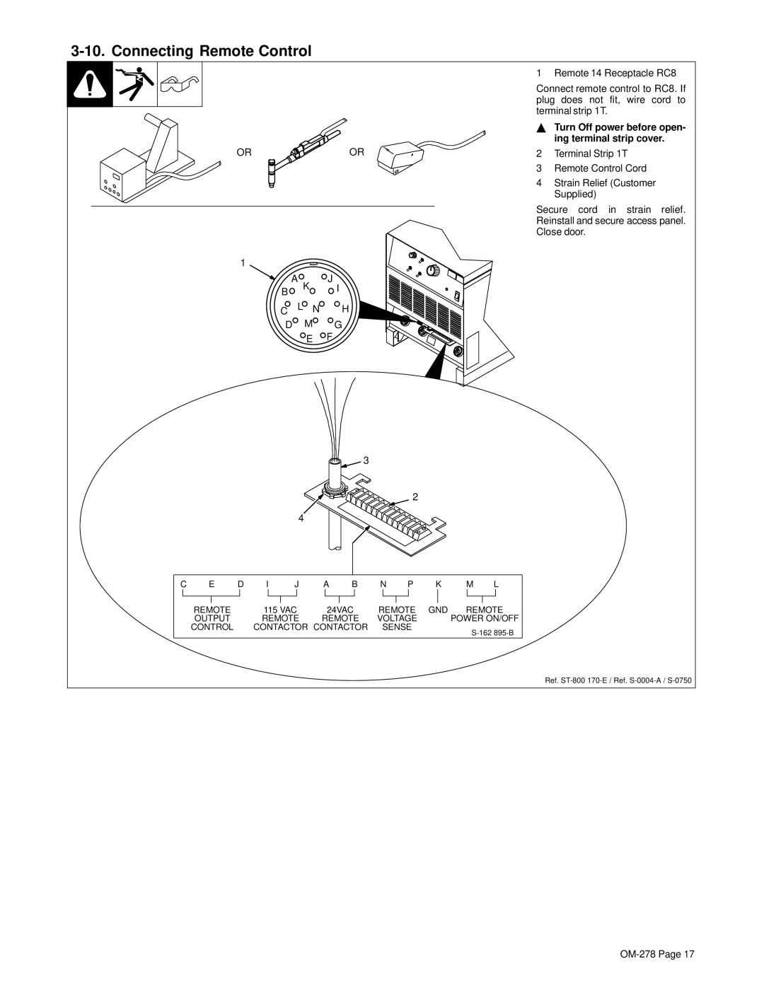 Hobart 652 manual Connecting Remote Control, Oror 