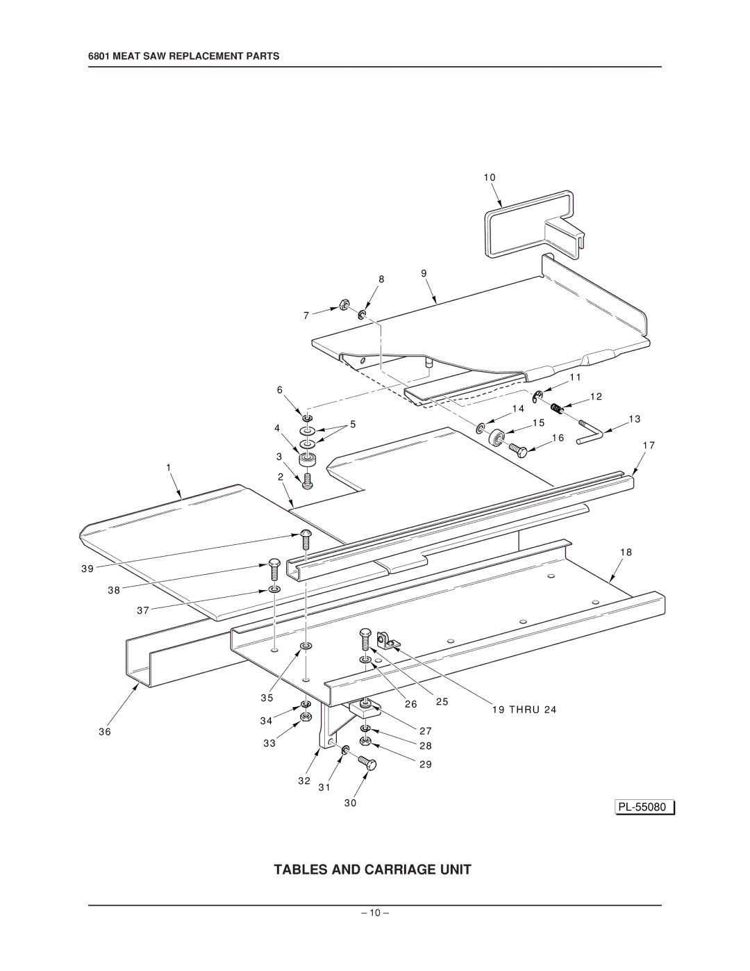 Hobart 6801 manual Tables and Carriage Unit 