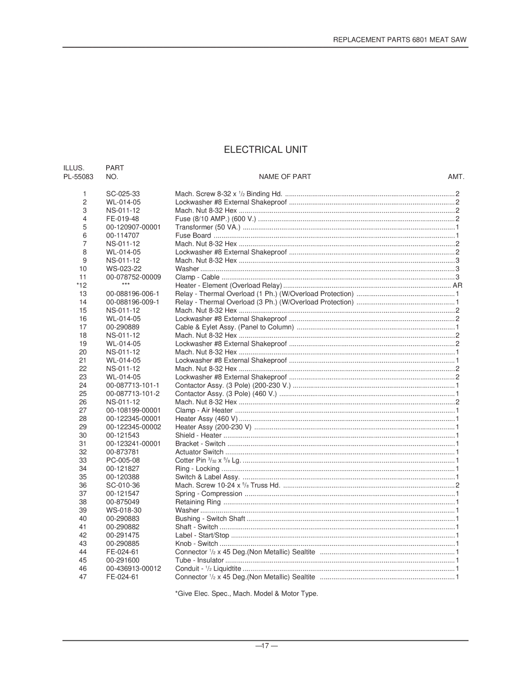 Hobart 6801 manual PL-55083 