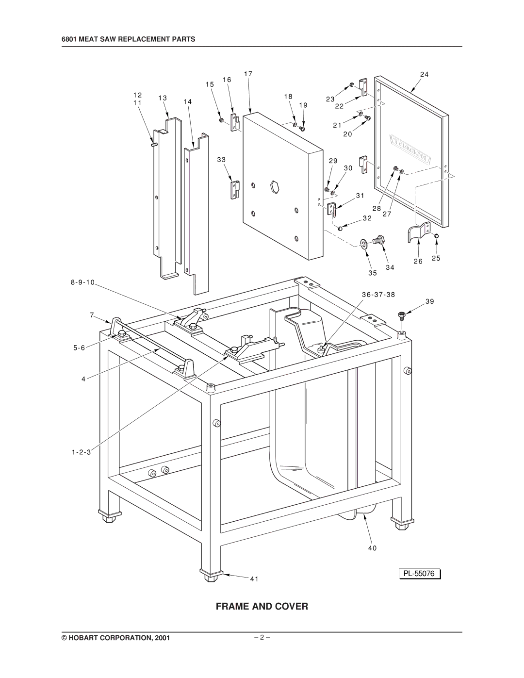 Hobart 6801 manual Frame and Cover 