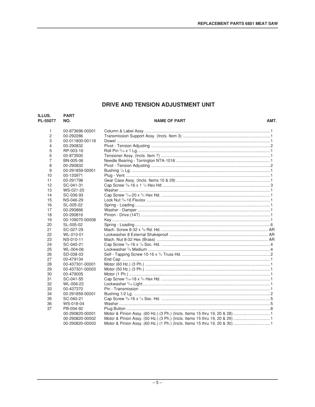 Hobart 6801 manual PL-55077 