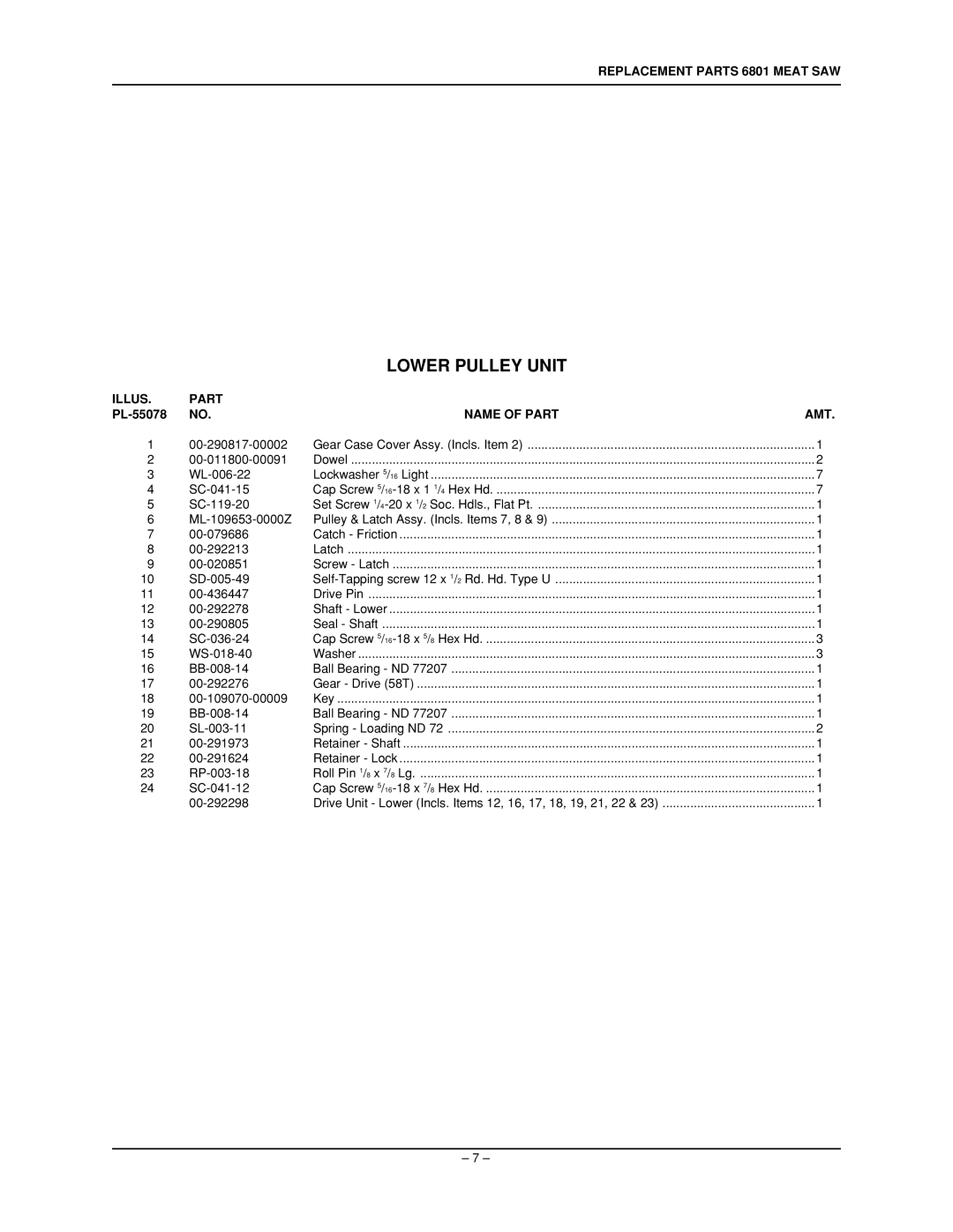 Hobart 6801 manual PL-55078 