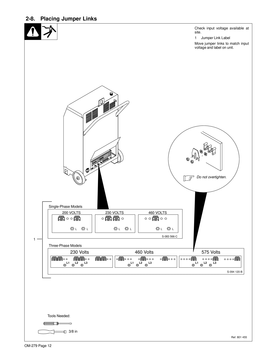 Hobart 750 manual Placing Jumper Links 