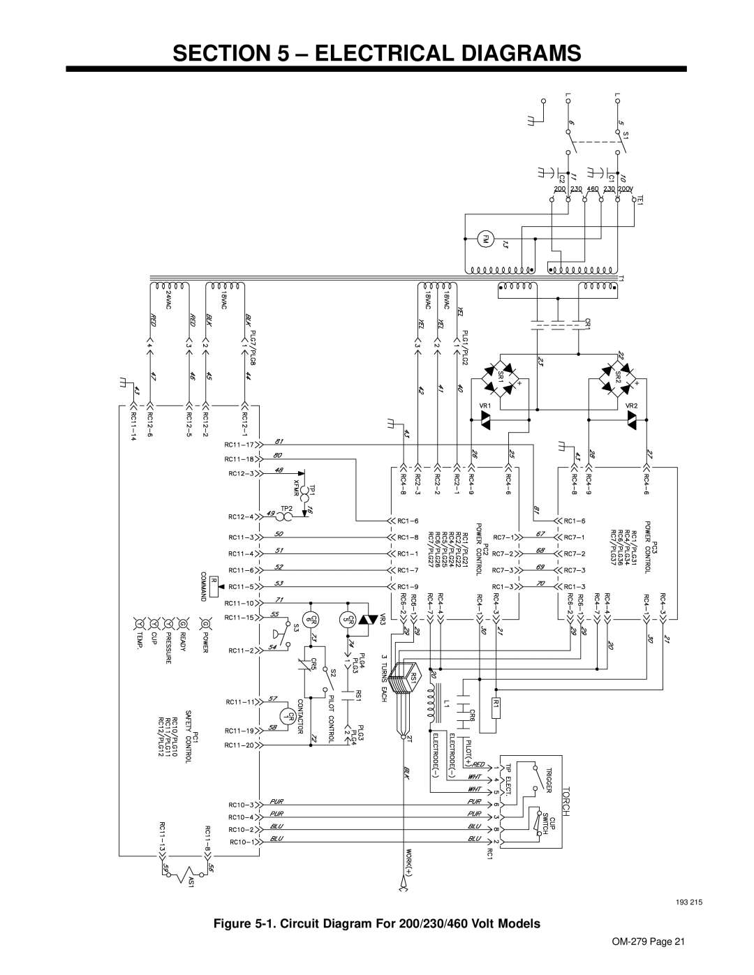 Hobart 750 manual Electrical Diagrams, Circuit Diagram For 200/230/460 Volt Models 