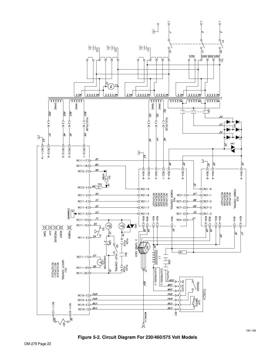 Hobart 750 manual Circuit Diagram For 230/460/575 Volt Models 