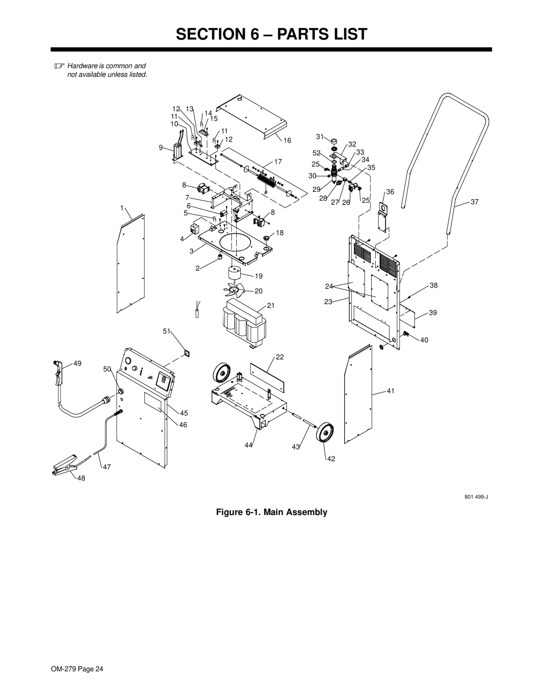 Hobart 750 manual Parts List, Main Assembly 