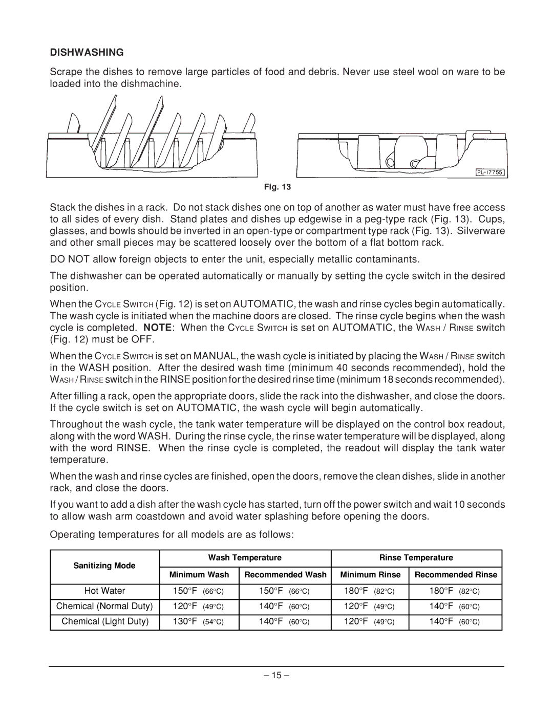 Hobart AM14C ML-110977, AM14 ML-110976 manual Dishwashing 