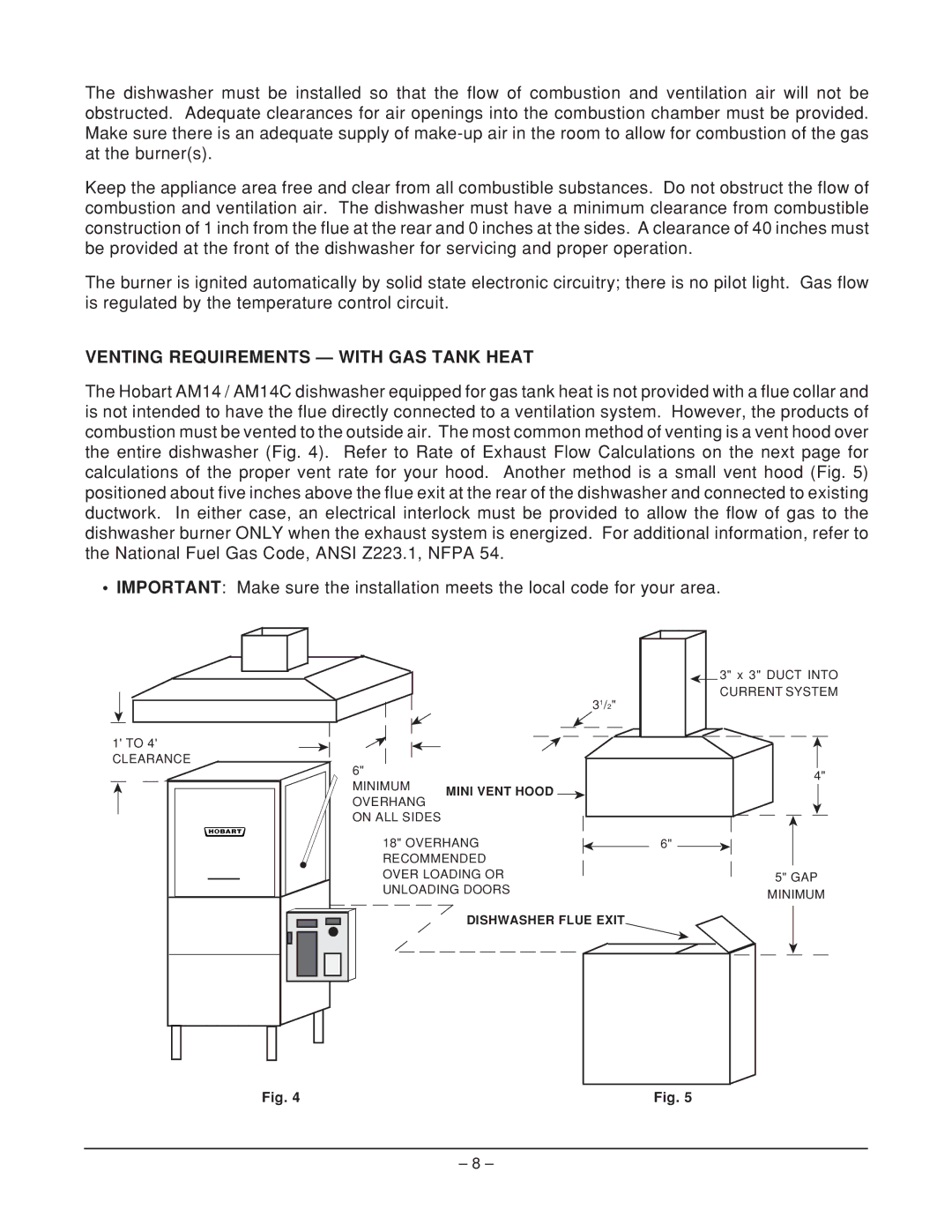 Hobart AM14 ML-110976, AM14C ML-110977 manual Venting Requirements with GAS Tank Heat 