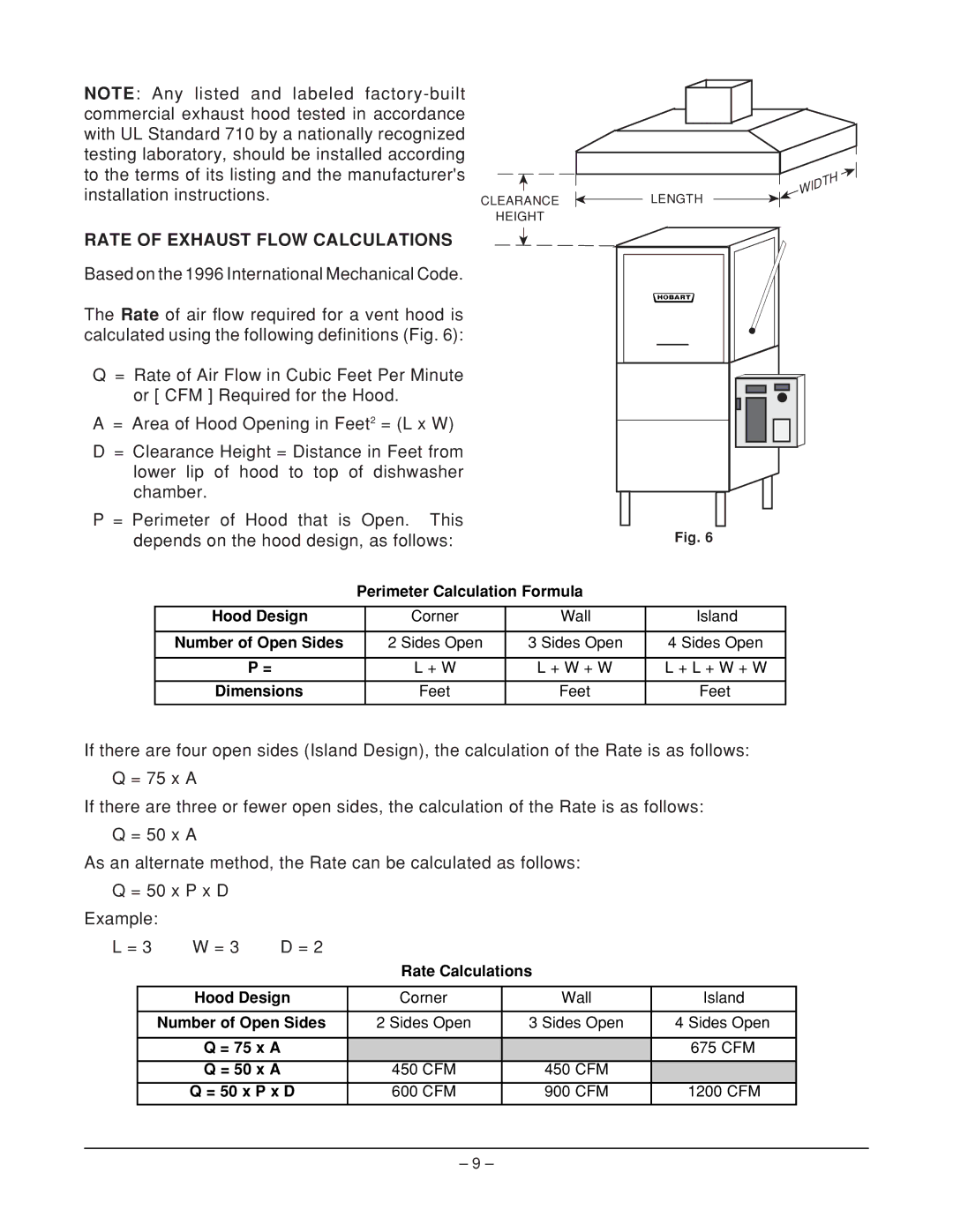 Hobart AM14C ML-110977, AM14 ML-110976 manual Rate of Exhaust Flow Calculations 