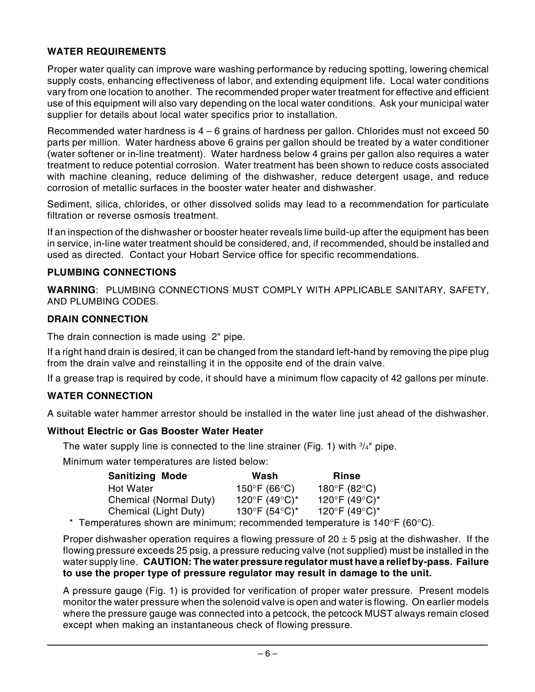 Hobart AM14C ML-32615, AM14 ML-32614 manual Water Requirements, Plumbing Connections Drain Connection, Water Connection 