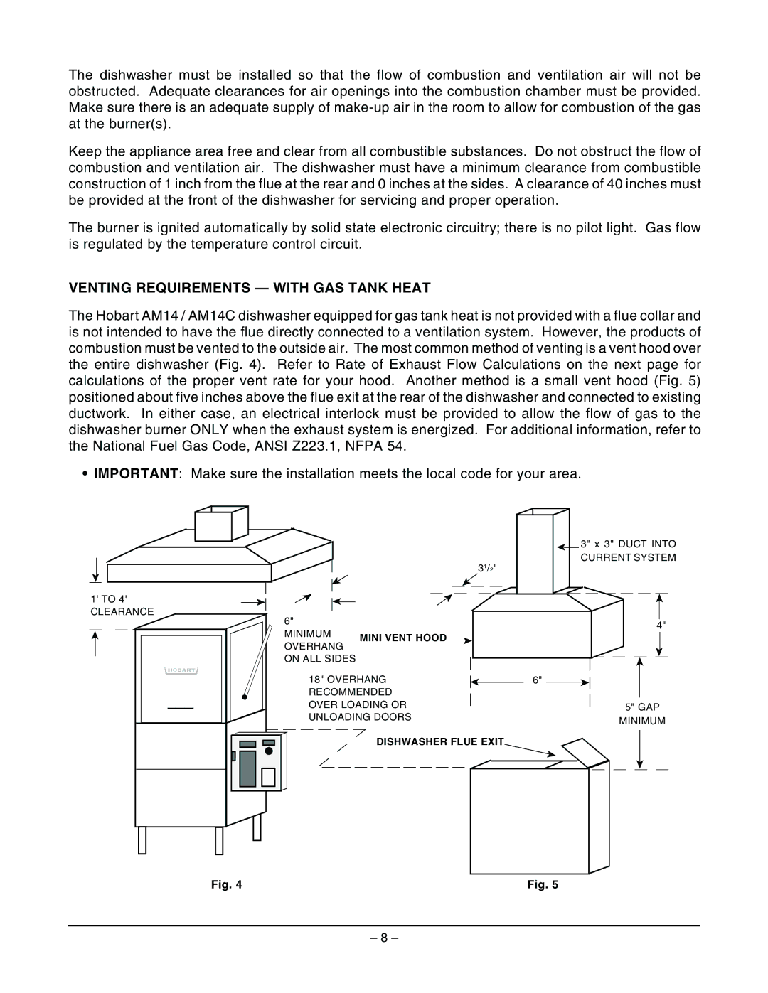 Hobart AM14C ML-32615, AM14 ML-32614 manual Venting Requirements with GAS Tank Heat 