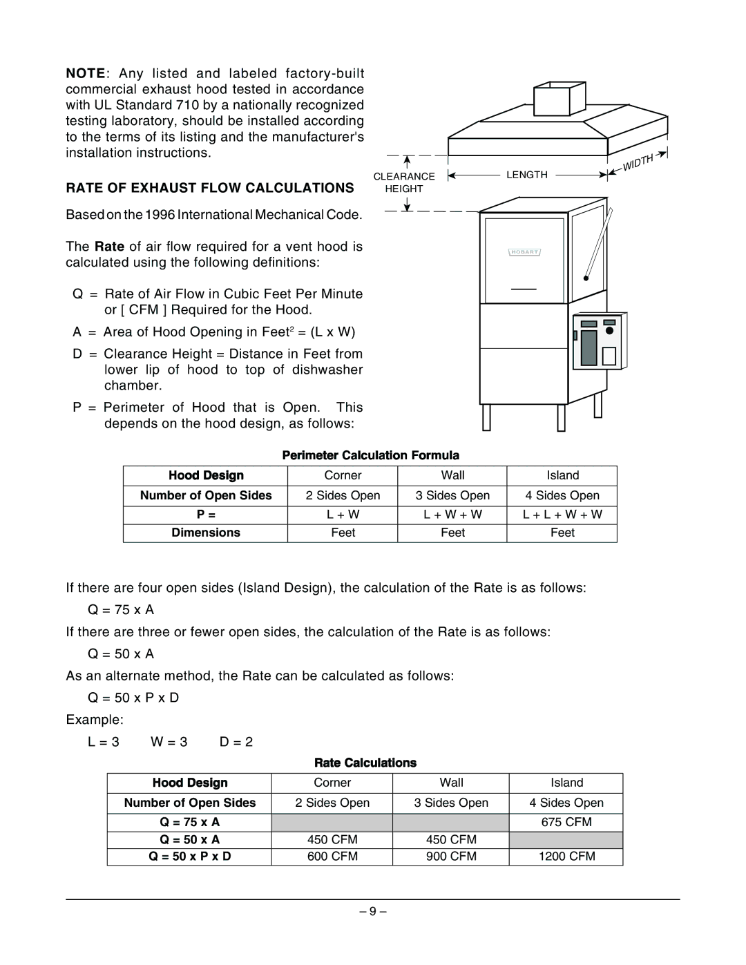 Hobart AM14 ML-32614, AM14C ML-32615 manual Rate of Exhaust Flow Calculations 