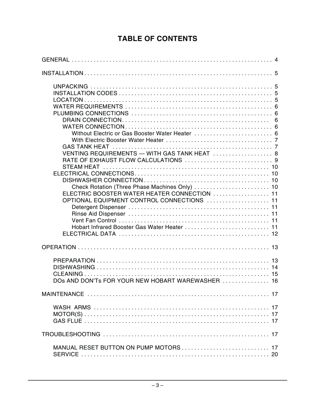 Hobart AM14 ML-32614, AM14C ML-32615 manual Table Of Contents 