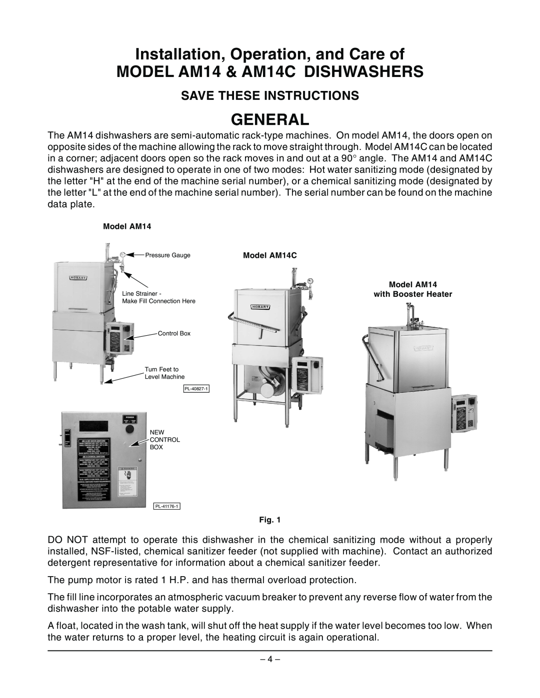 Hobart AM14C ML-32615, AM14 ML-32614 manual Installation, Operation, and Care of, MODEL AM14 & AM14C DISHWASHERS, General 