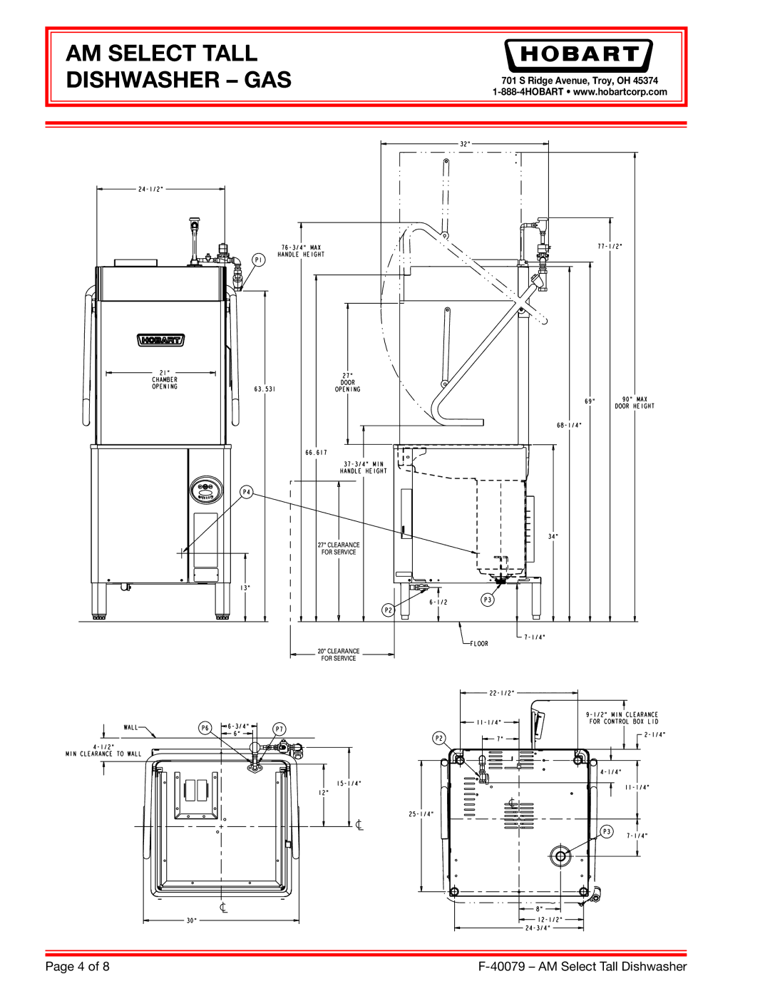 Hobart 208-240/60/3, AM15T, 200-240/60/3*, 380-415/50/3*, 480/60/3 dimensions AM Select Tall Dishwasher GAS 