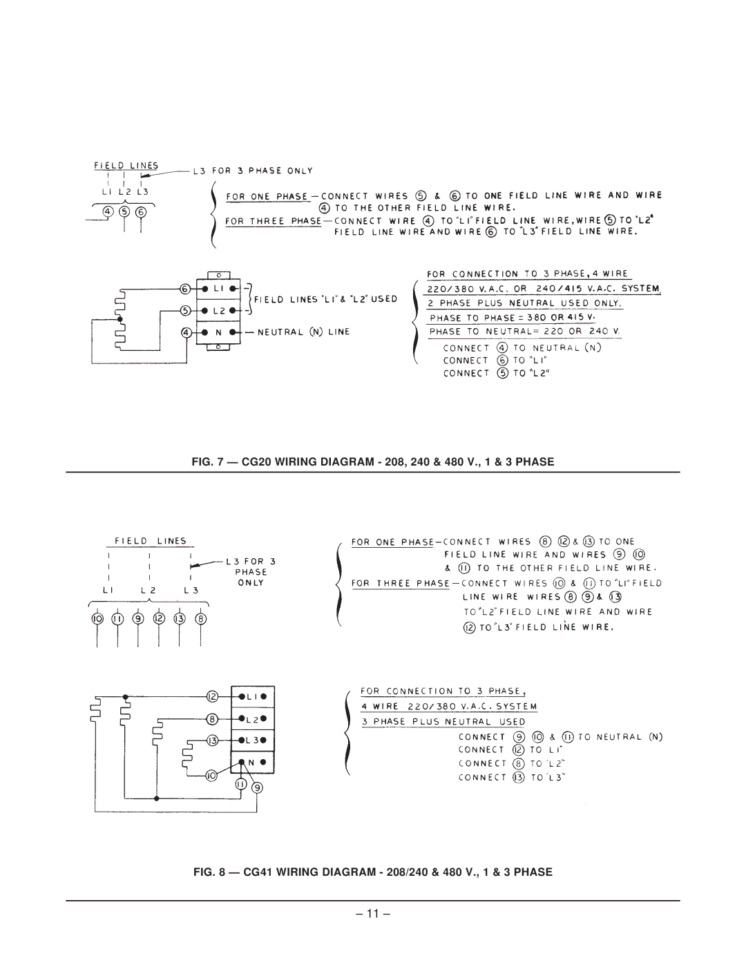 Hobart CG58 ML-CG58240S001, CG20 ML-43120, CG55 ML-CG55480S001 manual CG20 Wiring Diagram 208, 240 & 480 V., 1 & 3 Phase 