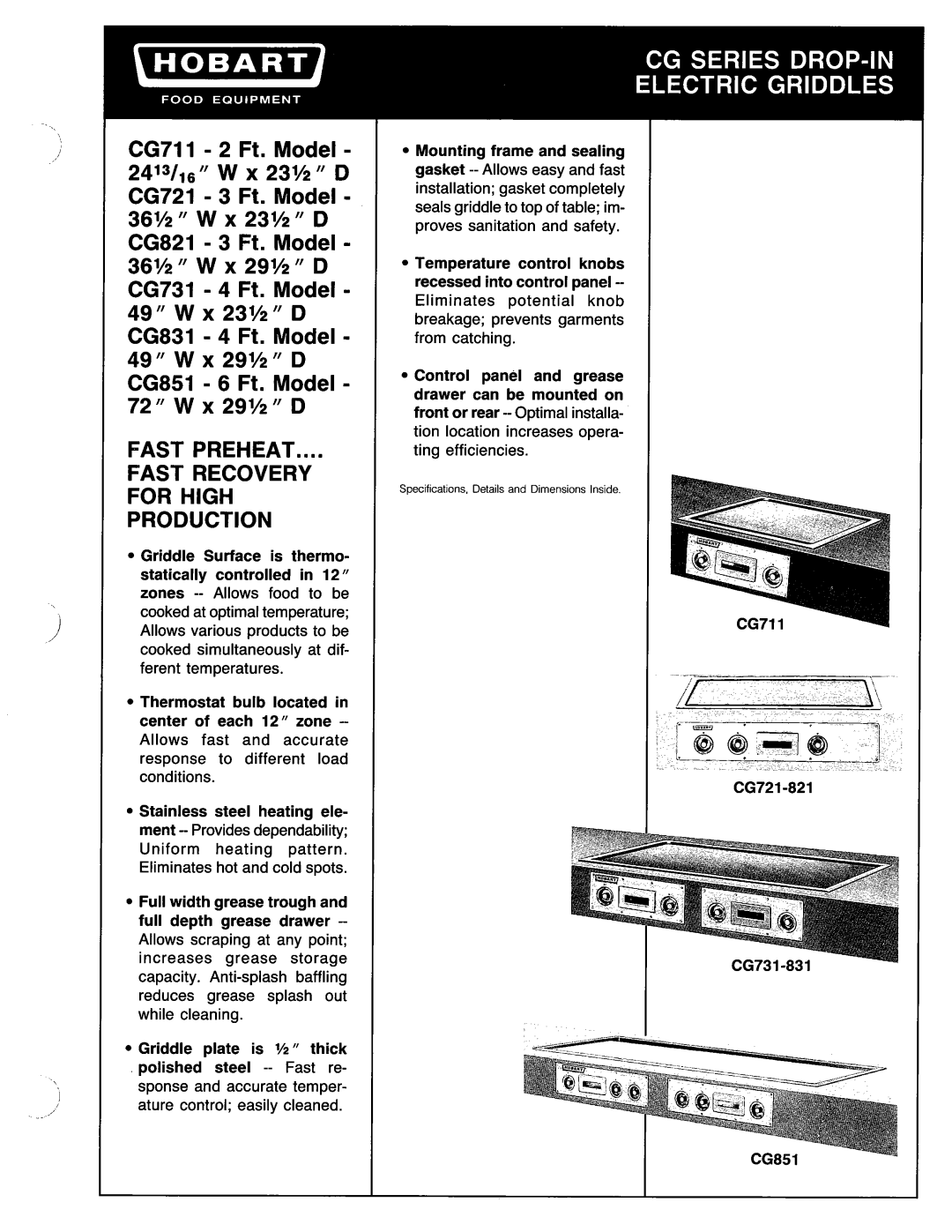 Hobart CG731, CG851, CG831, CG821, CG721, CG711 manual 