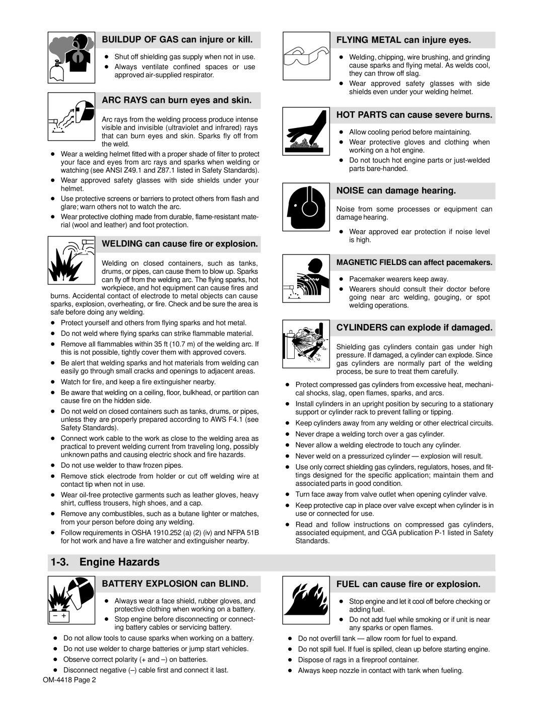 Hobart Champion 4500 manual Engine Hazards 