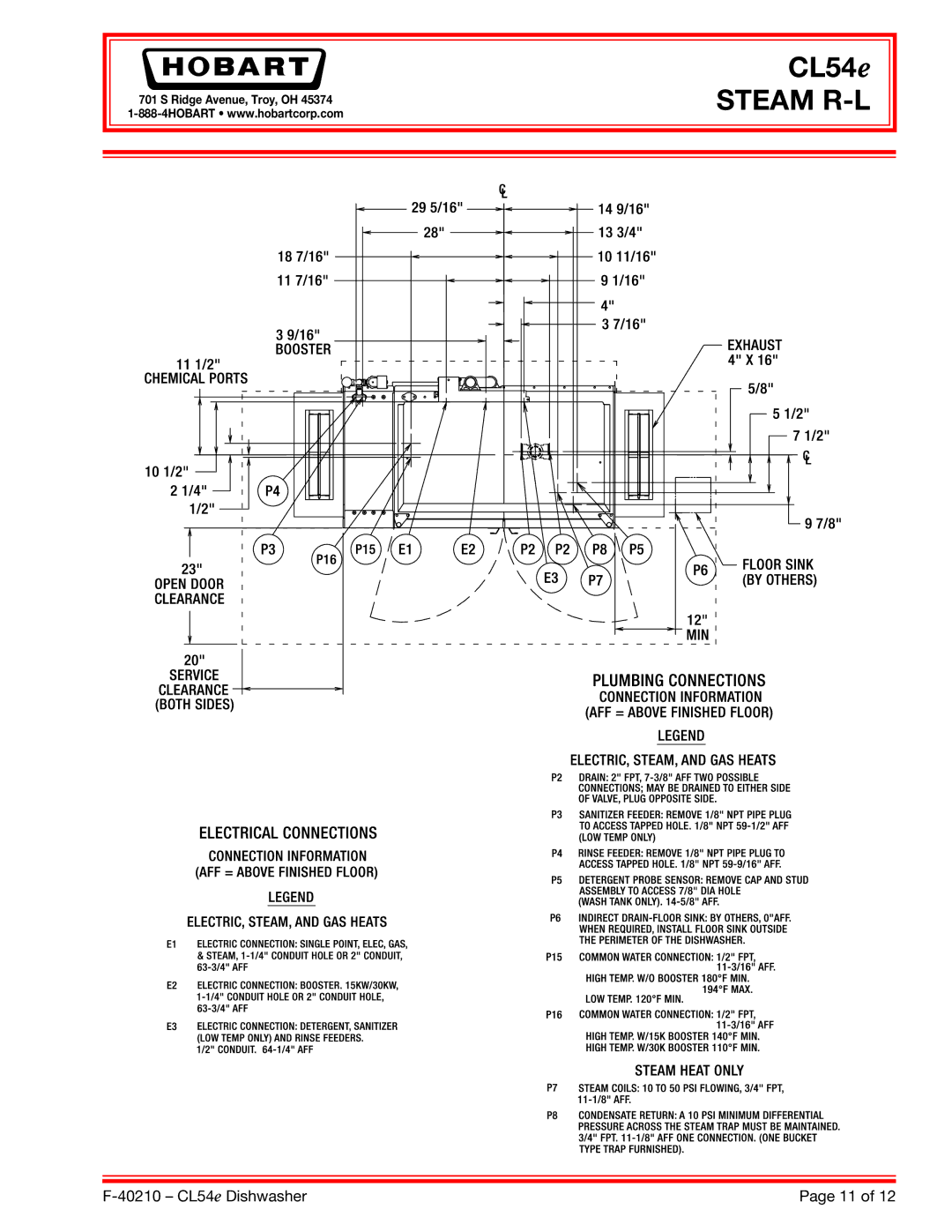 Hobart CL54E dimensions Steam R-L 