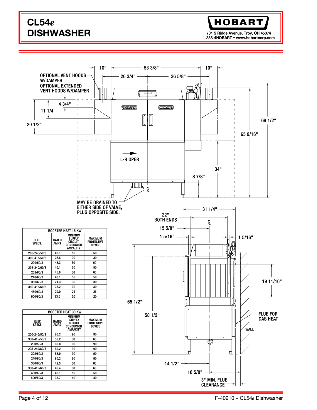 Hobart CL54E dimensions Dishwasher 