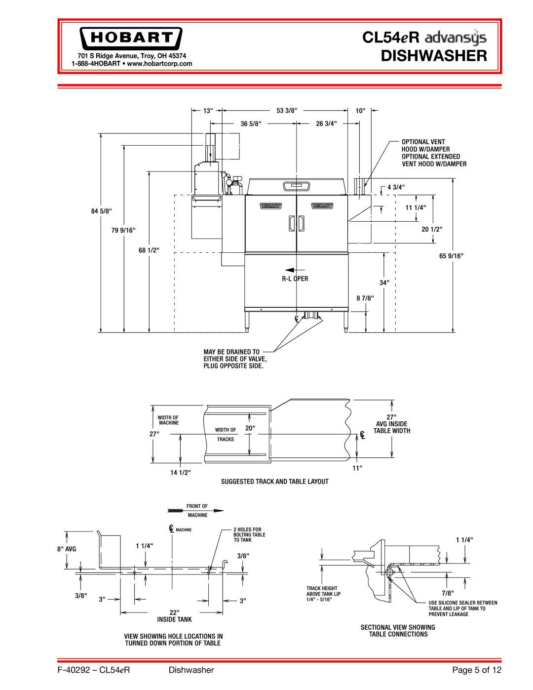 Hobart CL54ER dimensions Dishwasher 