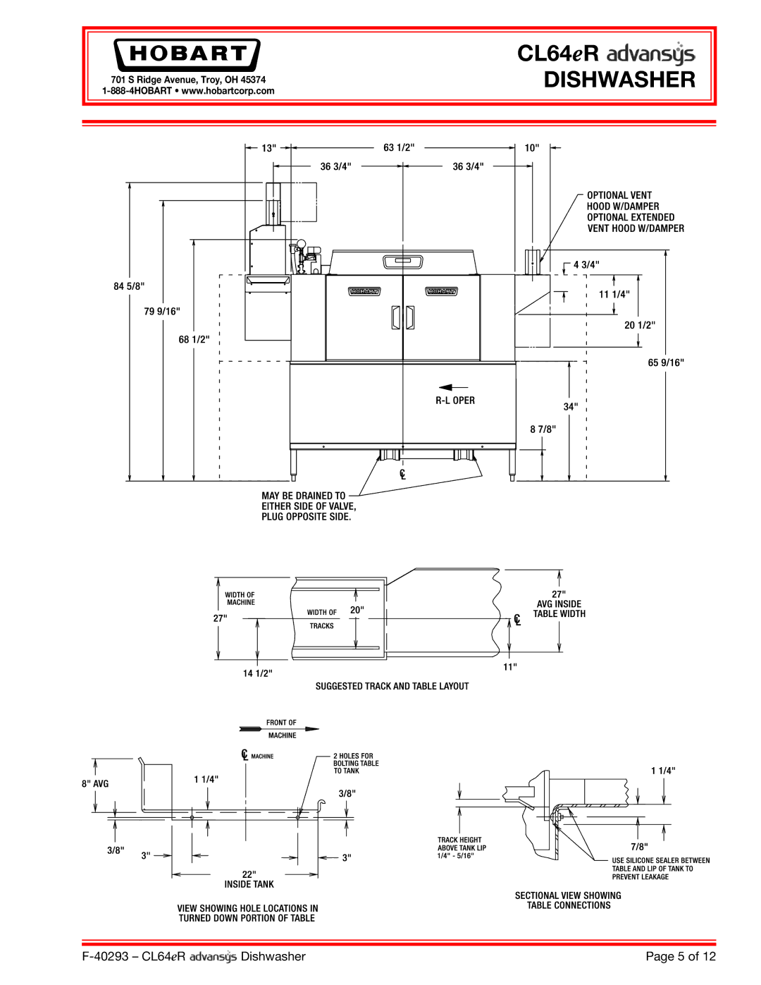 Hobart CL64ER dimensions Dishwasher 