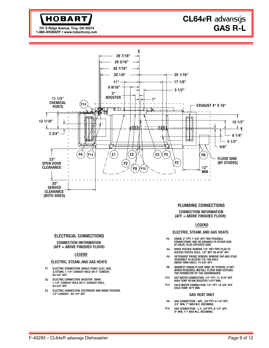 Hobart CL64ER dimensions Gas R-L 