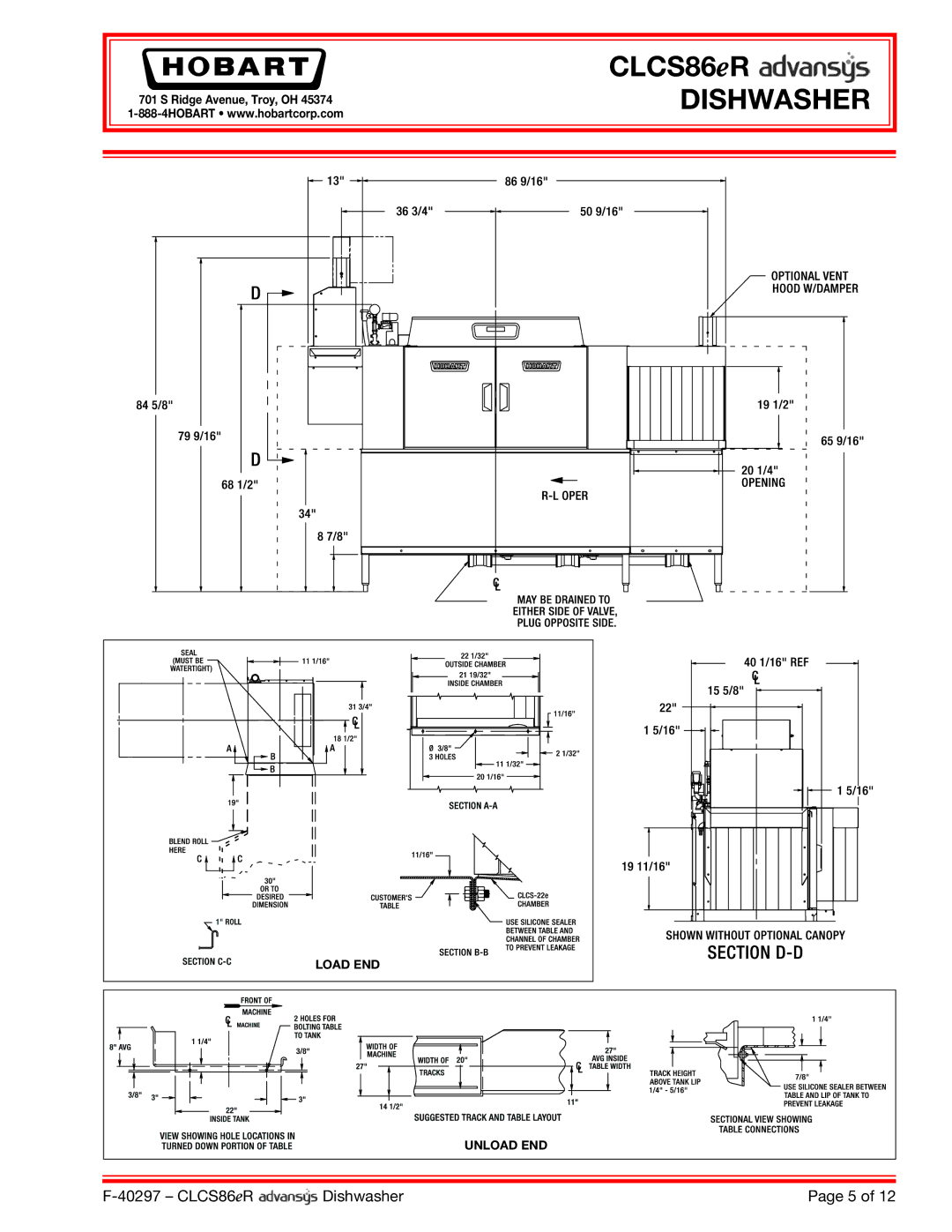 Hobart CLCS86ER dimensions Load END 