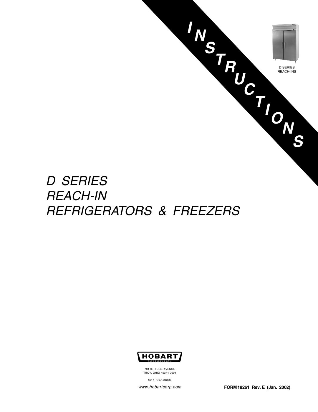 Hobart D Series manual Series REACH-IN Refrigerators & Freezers 