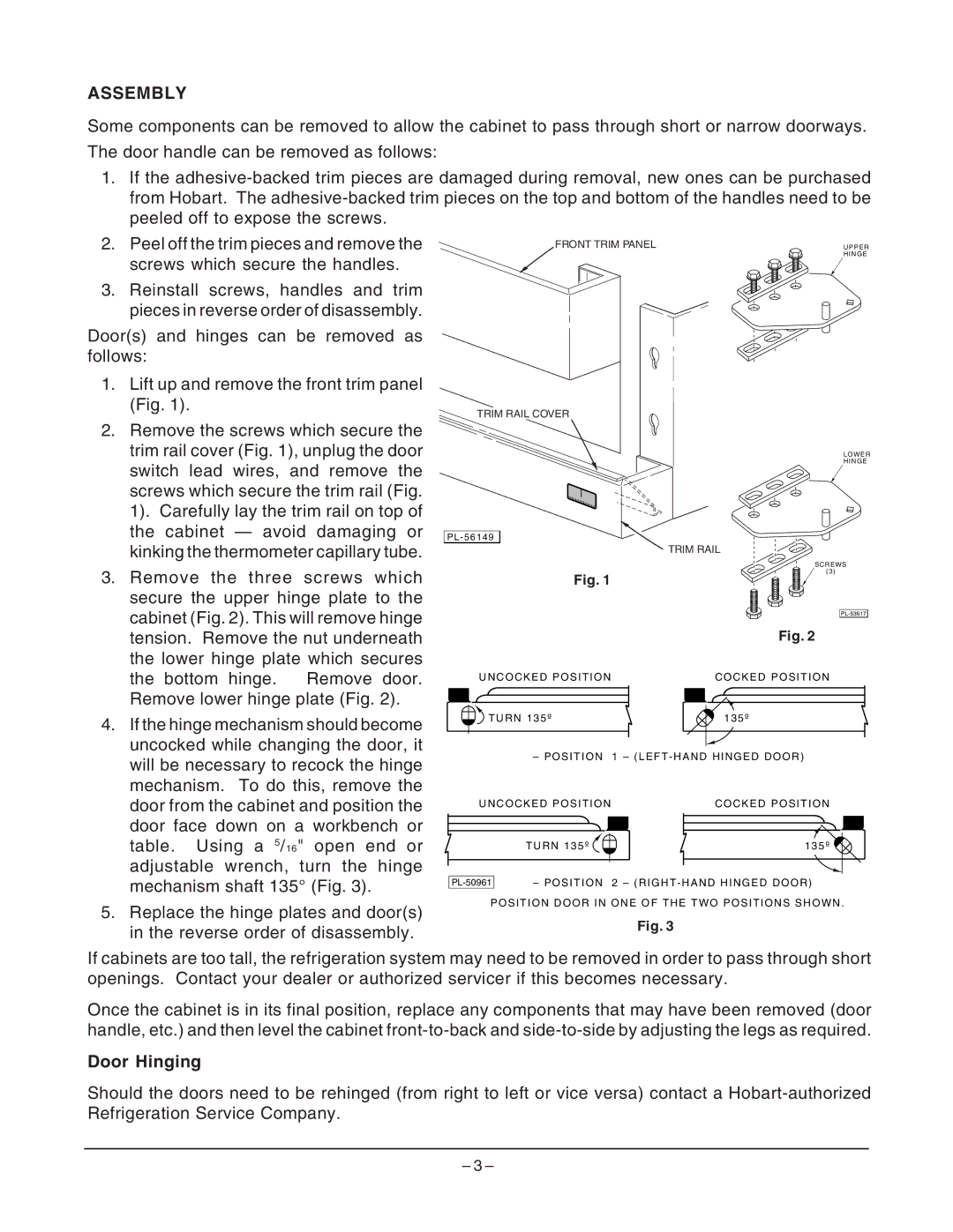 Hobart D Series manual Assembly, Door Hinging 