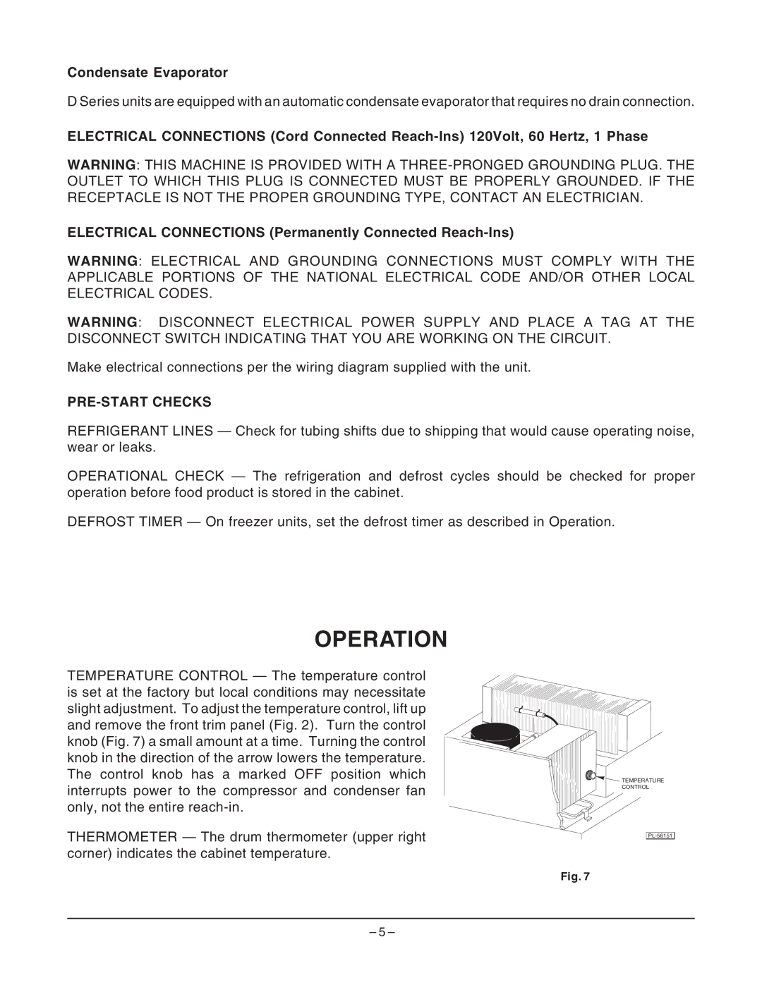 Hobart D Series manual Operation, Condensate Evaporator, PRE-START Checks 