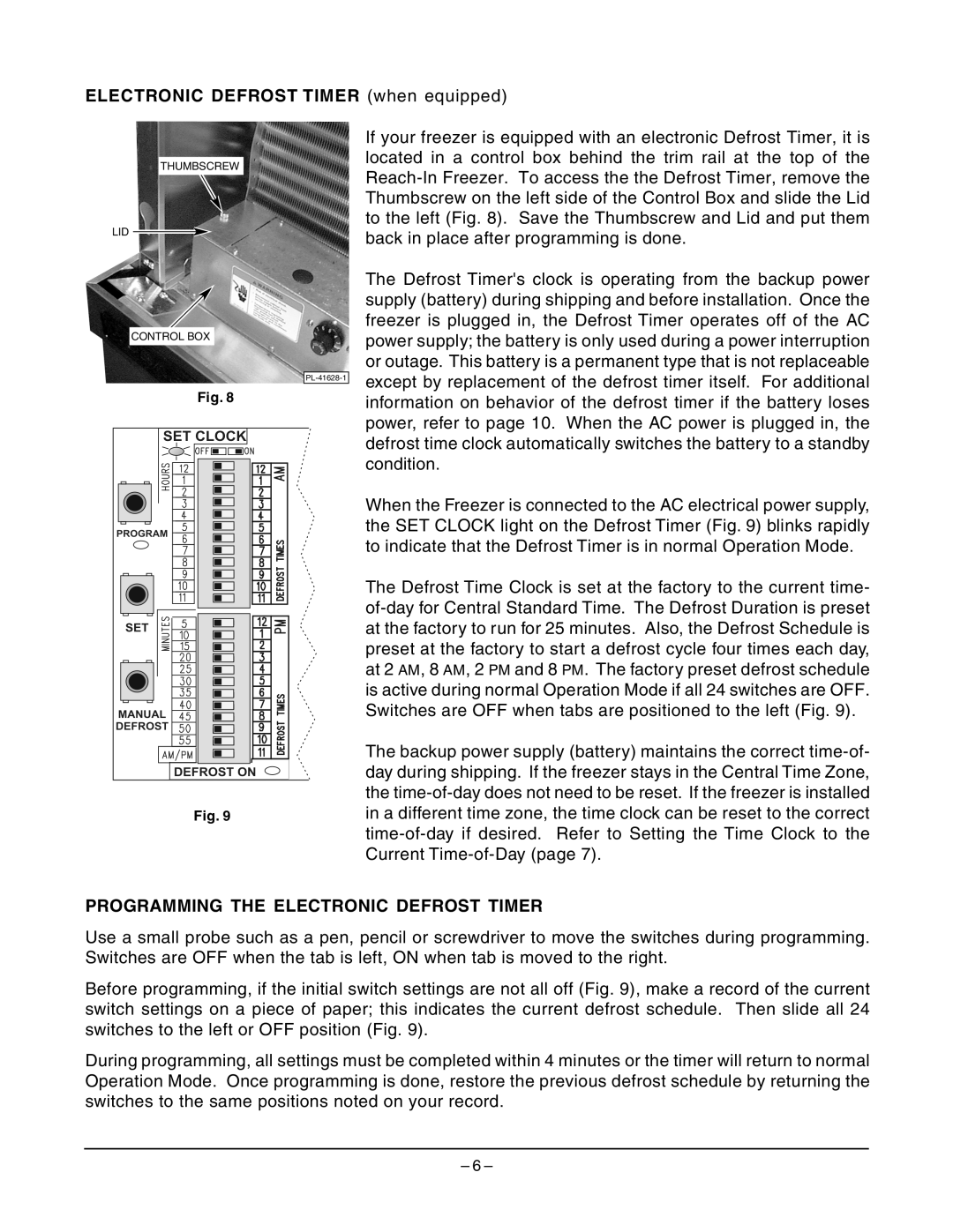 Hobart D Series manual Electronic Defrost Timer when equipped, Programming the Electronic Defrost Timer 