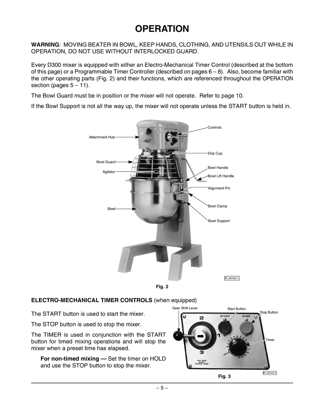 Hobart D300 manual Operation, ELECTRO-MECHANICAL Timer Controls when equipped 