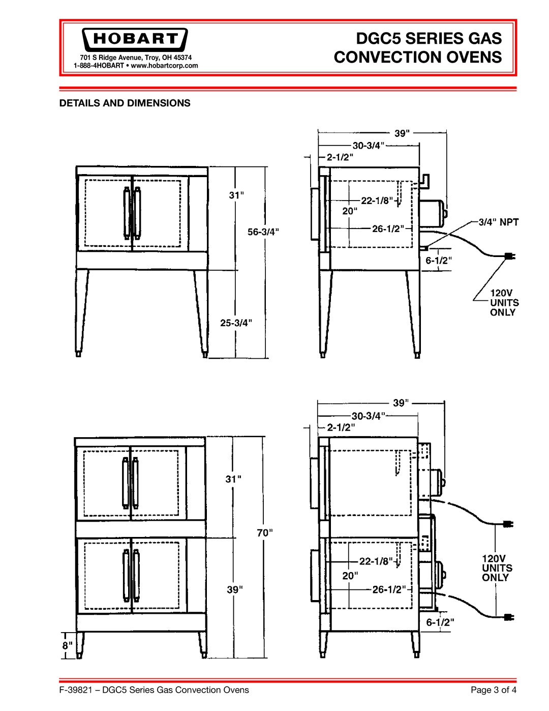 Hobart DGC502, DGC504, DGC501 specifications Details and Dimensions 