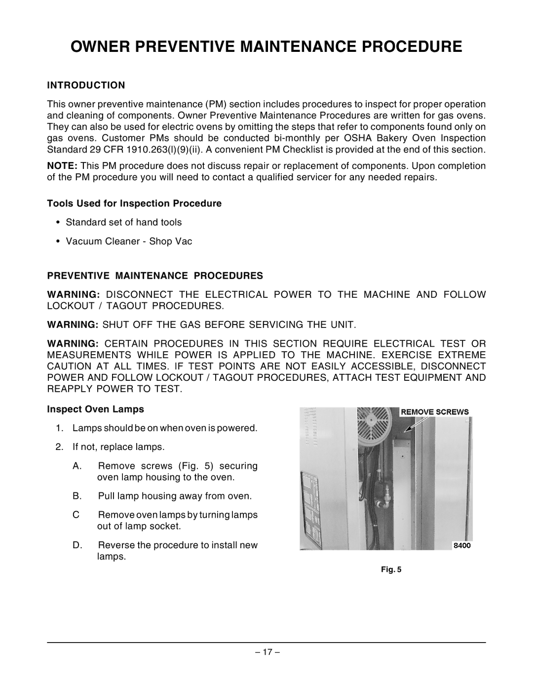 Hobart DRO2GH manual Owner Preventive Maintenance Procedure, Introduction, Tools Used for Inspection Procedure 