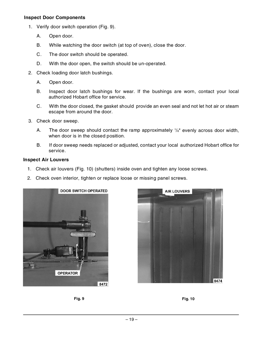 Hobart DRO2GH manual Inspect Door Components, Inspect Air Louvers 