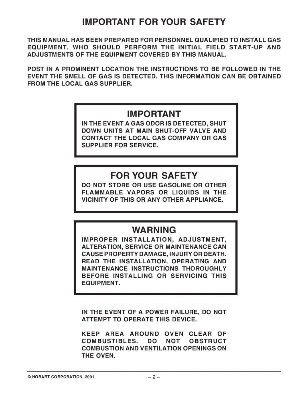 Hobart DRO2GH manual Important for Your Safety, For Your Safety 