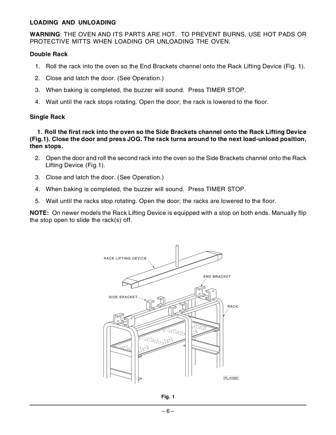 Hobart DRO2GH manual Loading and Unloading, Double Rack 