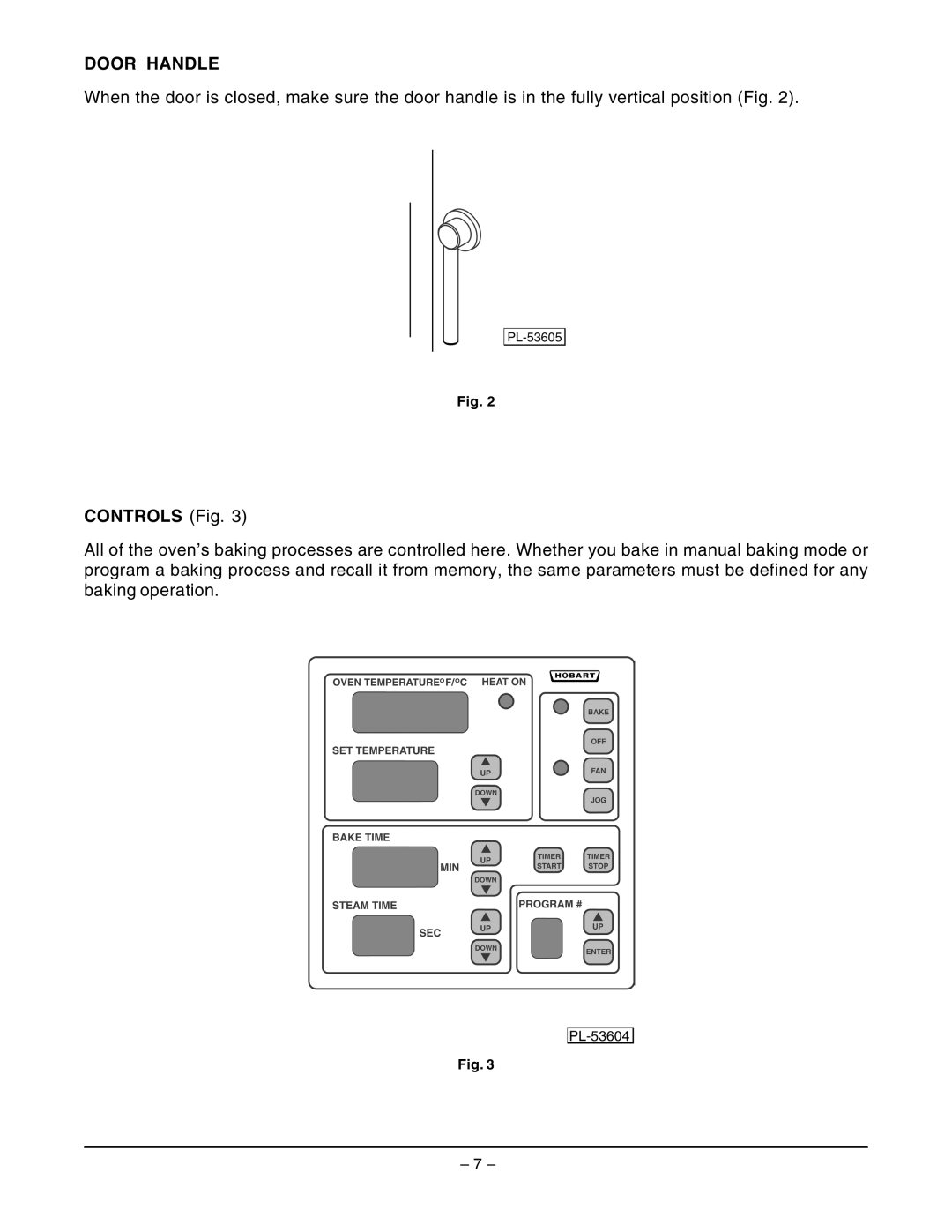 Hobart DRO2GH manual Door Handle, Controls Fig 