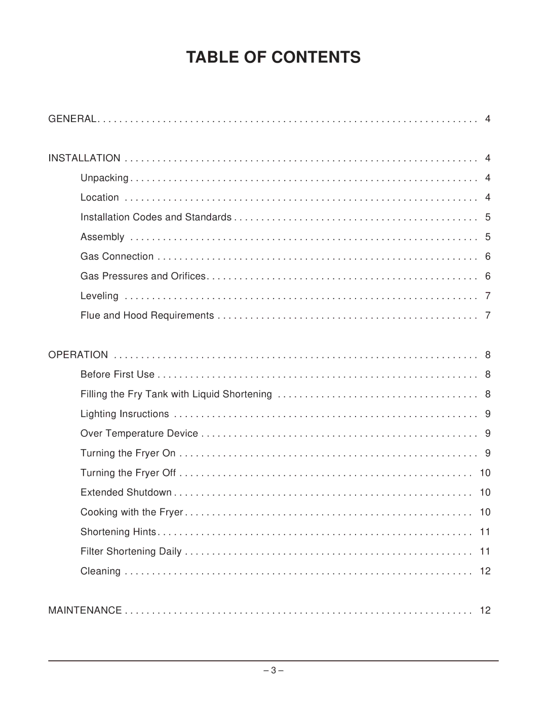 Hobart EFO40 manual Table of Contents 